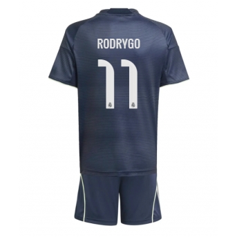 Billige Fotballdrakt Real Madrid Rodrygo Goes #11 Replika Bortedraktsett Barn 2025-26 Kortermet (med bukser)